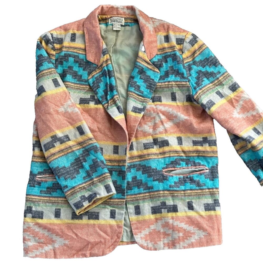 vintage bill blass women's large blazer southwest aztec tribal jacket 80s 90s - Picture 2 of 12